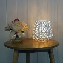 Lace Laser Cut Floral Table Lamp Antique White - OL97317WH