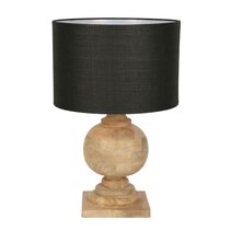 Coach Turned Wood Ball Balustrade Table Lamp Natural With Black Shade - KITELDOMR-2356