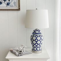 Lucca Small Blue & White Jar Shaped table Lamp With Shade - OWDU0076S