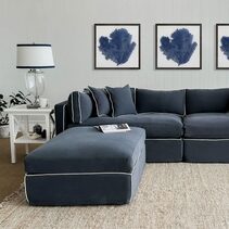 Charlotte Glass & Nickel Lamp With White Linen Shade (Navy Trim) - OWDU0120