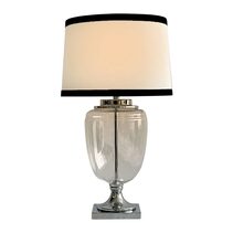 Charlotte Glass & Nickel Lamp With White Linen Shade (Black Trim) - OWDU0121