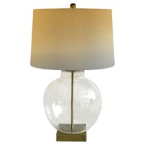 Ellyn Glass & Brass Lamp With White Linen Shade - OWDU0122