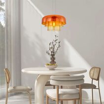 Interior Dome Glass With Brass Highlight Pendant Amber - GELATINA5