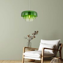 Interior Dome Glass With Brass Highlight Pendant Green - GELATINA6