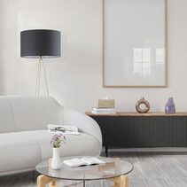 Tripod Floor Lamp With Drum Shade Antique Brass / Black - JAMBES-F1