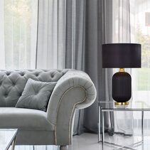 Interior Drum Shade Ceramic Base Table Lamp Black - LUSSO-T2