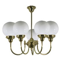 Luke 5 Light Pendant Polished Brass with Opal Gloss Spheres - LOI3000190A