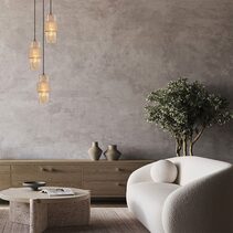 Hueca Interior Double Cylinder Ribbed with Segment Pendant Amber - HUECA2