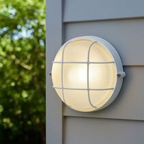 Duro Round Caged Outdoor Bunker Light White - LLOL023W