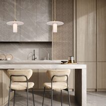 Cylinder Round Hat Marble Shade Brass Highlight Pendant - LUCERNA1