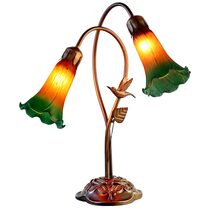 Twin Hummingbird Lily Tiffany Lamp Amber / Green - TLAH-002-AG