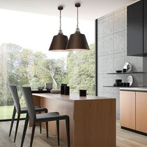 Cloche Interior Metal Shade with Travertine Highlight Bell Shape Pendant Antique Brass - CLOCHE3