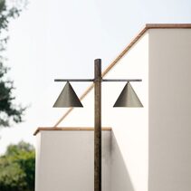 Cone 2 Light Outdoor Pole Light Antique Brass With White Glass - 286.21.OOB