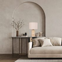 Sagitta Beige Travertine Base Oblong Fabric Cream Shade Table Lamp Small - SAGITTA-T1