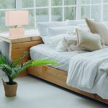 Sagitta Rectangular Beige Travertine Base Rectangular Fabric Cream Shade Table Lamp - SAGITTA-T5