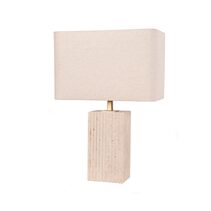 Sagitta Beige Travertine Base Rectangular Fabric Cream Shade Table Lamp Small - SAGITTA-T7