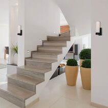 Vara Interior Tubular Up Opal Glass Wall Light Black - VARA5