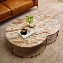 Chloe Pink Marble Nesting Coffee Table Gold - 33433