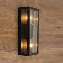 Chicago 2 Light Reeded Glass Outdoor Wall Light Black - OL7652BK