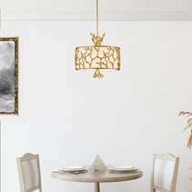 Coralie 3 Light Pendant Brass With Fabric Cylinder Shade