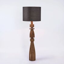 Magnus Wood Floor Lamp Saddle Base With Black Shade - KITMRDLMP0061BK