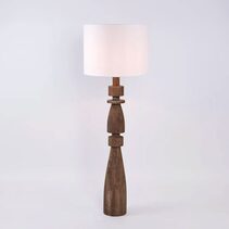 Magnus Wood Floor Lamp Saddle Base With White Shade - KITMRDLMP0061WH