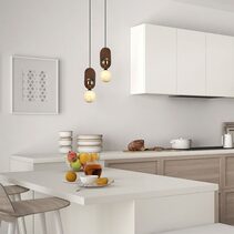 Interior Sandblasted Opal Diffuser with Brass & Wood Highlight Pendant Red - PALTA2