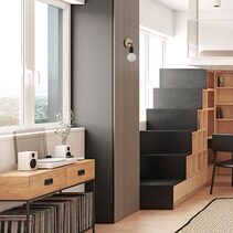 Interior Iron Bracket with Round Wood Highlight Wall Light Black - SOLO1