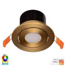 Prime Wi-Fi 12W RGBCW 240V LED Tilt Downlight Brass - HV5512RGBCW-BR