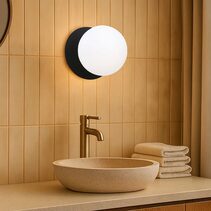 Odessa Opal Frosted Glass LED Wall Light With Black Base Large / Warm White - LM002WL021