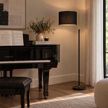 Arriba Drum Shade With Marble Base Height Adjustable Floor Lamp Black - ARRIBA-F1