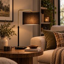 Arriba Drum Shade With Marble Base Height Adjustable Table Lamp Black - ARRIBA-T1