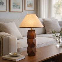 Helena Hand Faceted Wooden Base Table Lamps Woven Shade Brown - LL-27-0329W