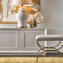 Novak Antique Gold Iron Stool Natural Linen - 34442