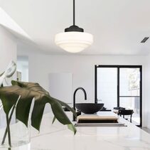Vintage Medium Milk Glass 12" Matte Black Pendant Ceiling Light