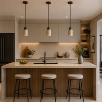 Tibur.100 Travertine and Wood Pendant - OL64751