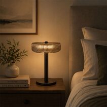 Gordon Ribbed Optic Glass Table Lamp Black - OL97524BK
