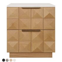 Benedict Natural Oak Bedside Table White Marble - B34081