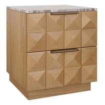 Benedict Natural Oak Bedside Table River Brown Marble - B34082