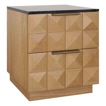 Benedict Natural Oak Bedside Table Black Marble - B34084