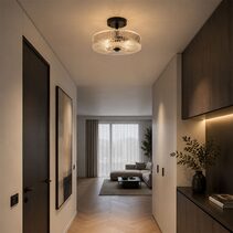Worth Ribbed Glass CTC Pendant Black - OL61850BK