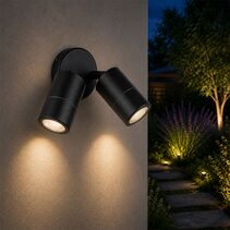 Fremantle 2 x 5W CCT 240V GU10 LED Double Adjustable Wall Light Black - 206149