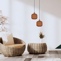 Interior Translucent Glass Shade With Brass Highlight Pendant Terracotta - GOMITAS1