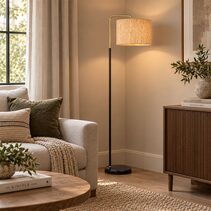 Arriba Drum Shade With Marble Base Height Adjustable Floor Lamp Cork - ARRIBA-F3