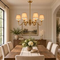 Prescot 6 Light Chandelier Antique Brass With Dark Natural Shade - ELPIM50727AB