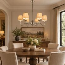 Prescot Chandelier Antique Silver With Light Natural Shades - ELPIM50727AS