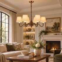 Prescot 6 Light Chandelier Dark Bronze With Light Natural Shade - ELPIM50727COP