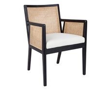 Kane Rattan Black Carver Dining Chair White Linen - 32477