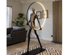 Art Body Statue Decorative Floor Lamp Man Holding Ring Black / Warm White