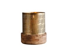 Siena Large Perforated Iron And Wood Hurricane Lamp Antique Brass - ZAF10372